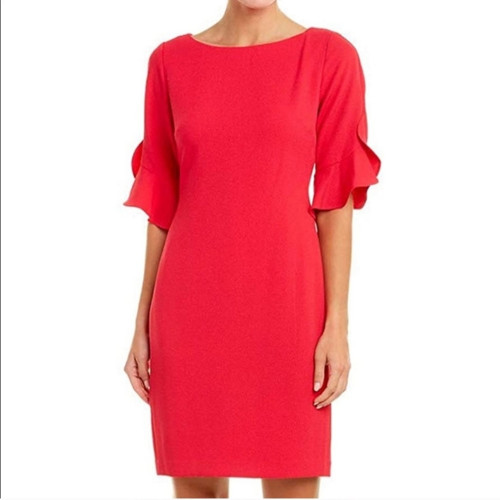 Karl Lagerfeld Paris Crepe Red Classy Dress Tulip Sleeves Valentine's Day EUC